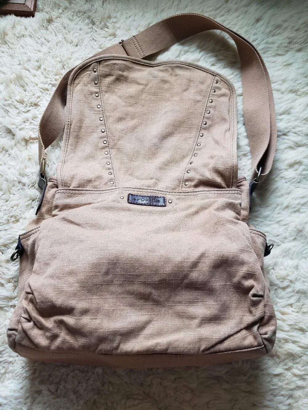 Large Vintage Fossil Canvas Messenger Bag Crossbody